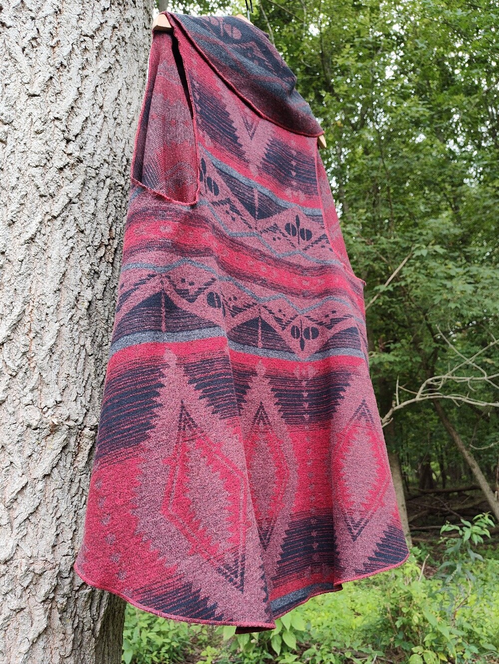 Dark Red Aztec Sleeveless Long Open Cardigan Sweater Soft Surroundings L/XL - Picture 5 of 10